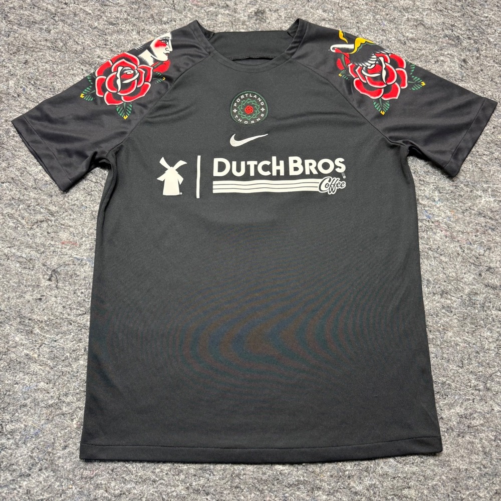 Nike Portland Thorns FC Dutch Bros Jersey Black Rose Tattoo Mens Medium